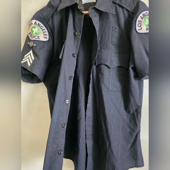 Vintage LAPD Los Angeles Police Uniform Shirt Obsolete Button Patches Sz 33 - Picture 7 of 11